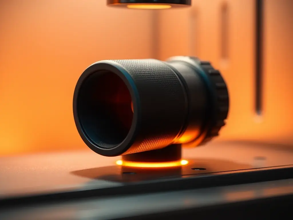 A high-temperature polymer 3D printed part undergoing a heat resistance test, demonstrating its ability to maintain structural integrity at elevated temperatures. The part is a nozzle for a high-temperature application.