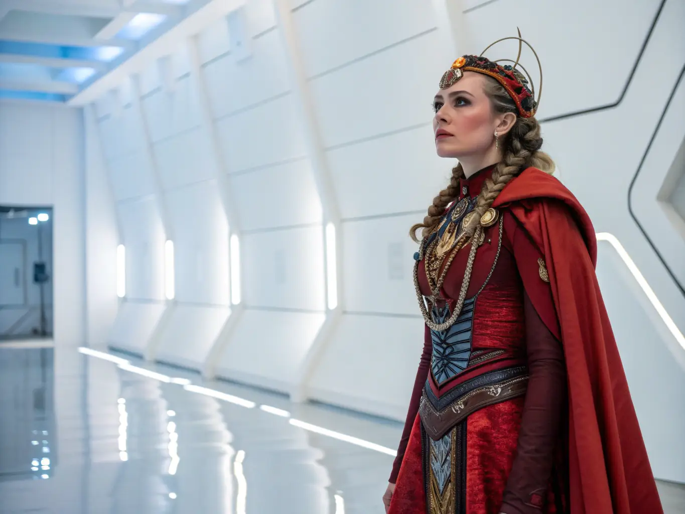 A person using a 3D printed cosplay helmet, demonstrating the application of 3D printer rentals for creative projects and custom designs.