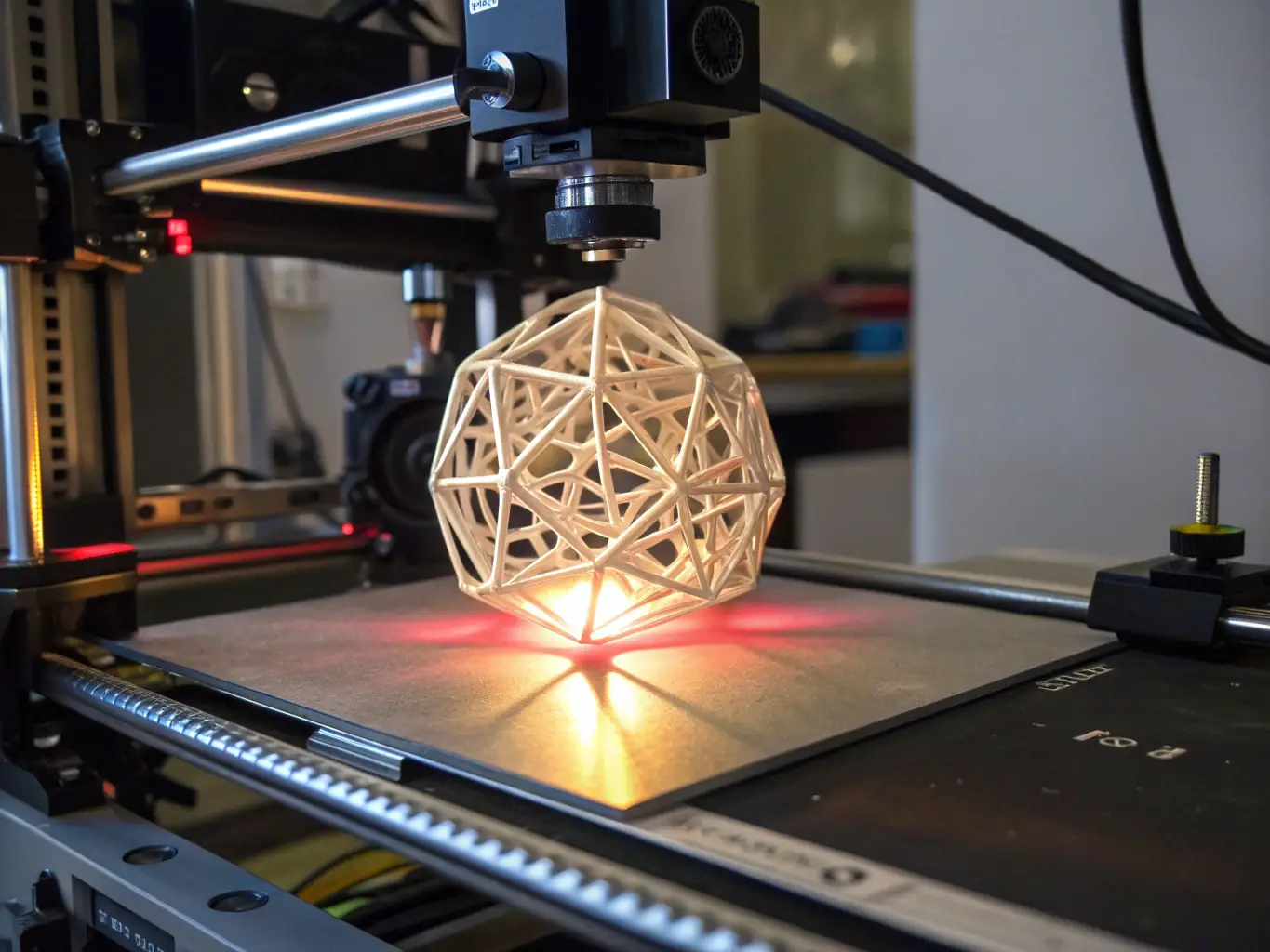 A 3D printer in operation, printing a complex geometric shape, highlighting the advanced technology available through Brisbane 3D Printing's rental service.